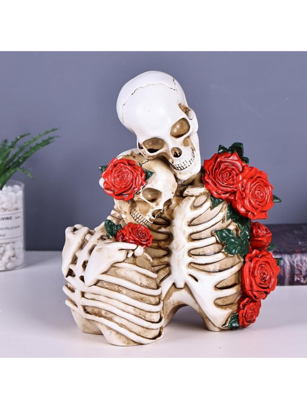 Rose White Skeleton Couple Resin Figurines Gothic Shelf Mantel Halloween Décor